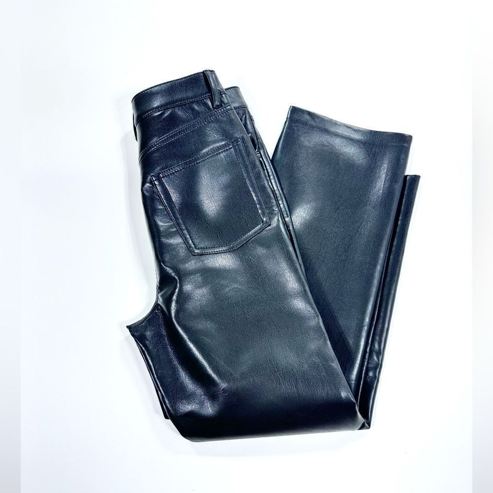 Aritzia Wilfred black vegan leather taper leg pants 4